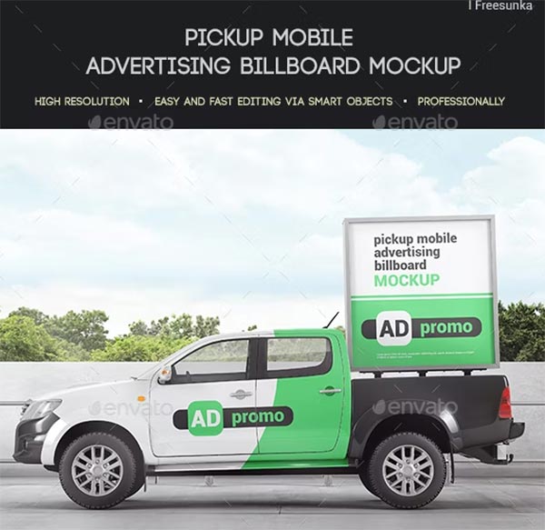 Pickup Mobile Advertising Billboard Mockup
